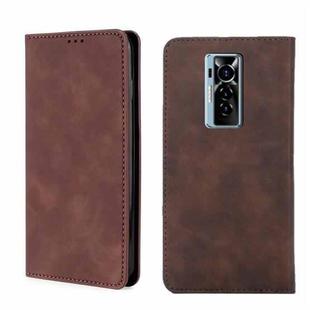 For Tecno Phantom X Skin Feel Magnetic Horizontal Flip Leather Phone Case(Dark Brown)