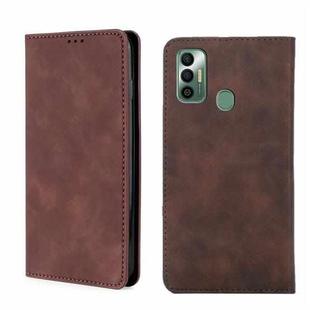 For Tecno Spark 7 Skin Feel Magnetic Horizontal Flip Leather Phone Case(Dark Brown)