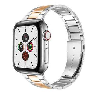Small Waist Stainless Steel Watch Band For Apple Watch Series 9&8&7 41mm / SE 3&SE 2&6&SE&5&4 40mm / 3&2&1 38mm(Silver Rose Gold)