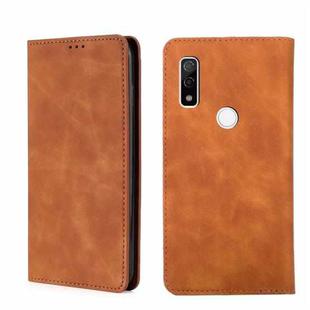 For Fujitsu Arrows WE F-51B Skin Feel Magnetic Horizontal Flip Leather Phone Case(Light Brown)