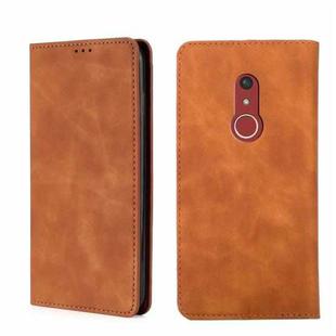 For Fujitsu Arrow Be4 Plus F-41B Skin Feel Magnetic Horizontal Flip Leather Phone Case(Light Brown)