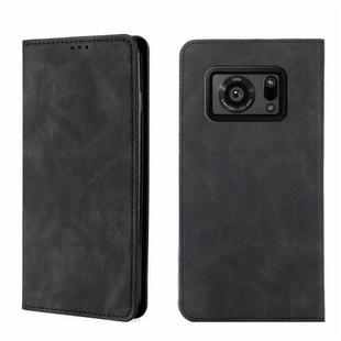 For Sharp Aquos R6 Skin Feel Magnetic Horizontal Flip Leather Phone Case(Black)