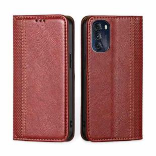 For Motorola Moto G 2022 Grid Texture Magnetic Flip Leather Phone Case(Red)