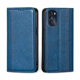 For Motorola Moto G 2022 Grid Texture Magnetic Flip Leather Phone Case(Blue)