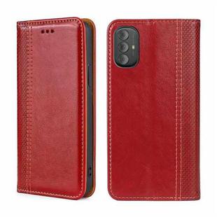 For Motorola Moto G Power 2022 Grid Texture Magnetic Flip Leather Phone Case(Red)