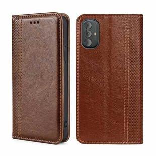 For Motorola Moto G Power 2022 Grid Texture Magnetic Flip Leather Phone Case(Brown)