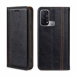 For OPPO Reno5 A Grid Texture Magnetic Flip Leather Phone Case(Black)