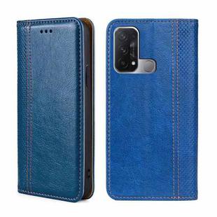 For OPPO Reno5 A Grid Texture Magnetic Flip Leather Phone Case(Blue)
