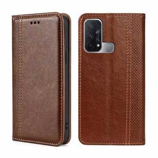 For OPPO Reno5 A Grid Texture Magnetic Flip Leather Phone Case(Brown)