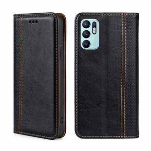 For OPPO Reno6 4G Grid Texture Magnetic Flip Leather Phone Case(Black)