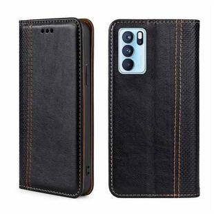 For OPPO Reno6 Pro 5G Grid Texture Magnetic Flip Leather Phone Case(Black)