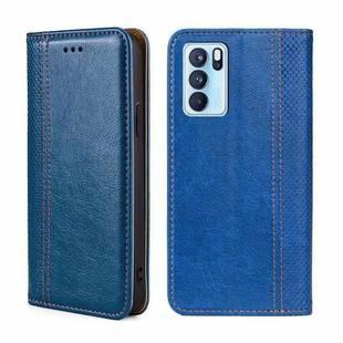 For OPPO Reno6 Pro 5G Grid Texture Magnetic Flip Leather Phone Case(Blue)