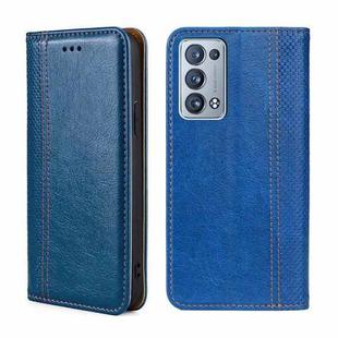 For OPPO Reno6 Pro+ 5G Grid Texture Magnetic Flip Leather Phone Case(Blue)