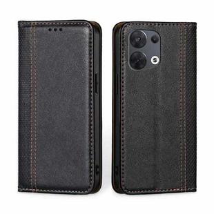 For OPPO Reno8 5G Grid Texture Magnetic Flip Leather Phone Case(Black)