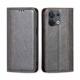 For OPPO Reno8 5G Grid Texture Magnetic Flip Leather Phone Case(Grey)