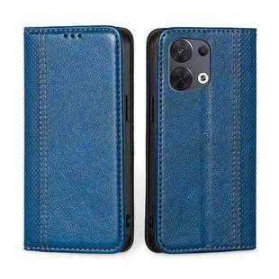 For OPPO Reno8 5G Grid Texture Magnetic Flip Leather Phone Case(Blue)