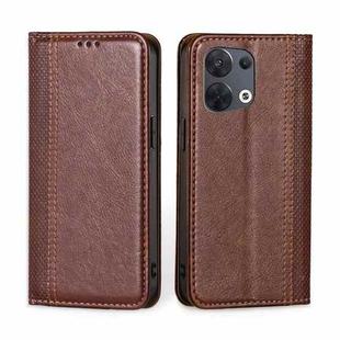 For OPPO Reno8 5G Grid Texture Magnetic Flip Leather Phone Case(Brown)