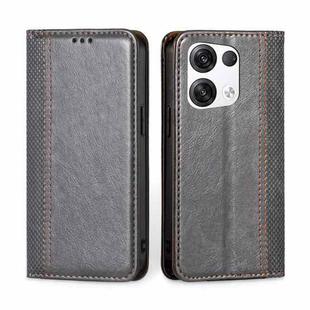 For OPPO Reno8 Pro+ 5G Grid Texture Magnetic Flip Leather Phone Case(Grey)