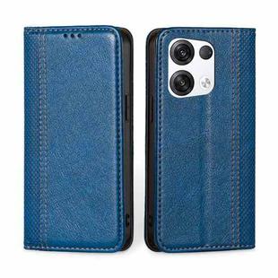 For OPPO Reno8 Pro+ 5G Grid Texture Magnetic Flip Leather Phone Case(Blue)