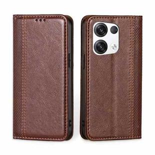 For OPPO Reno8 Pro+ 5G Grid Texture Magnetic Flip Leather Phone Case(Brown)