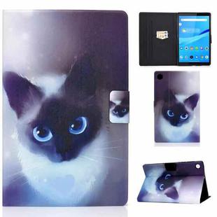 For Lenovo Tab M10 3rd Gen Colored Drawing Smart Leather Tablet Case(Blue Eyed Cat)