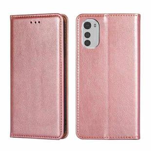 For Motorola Moto E32 4G Gloss Oil Solid Color Magnetic Leather Phone Case(Rose Gold)