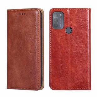 For Motorola Moto G50 Gloss Oil Solid Color Magnetic Leather Phone Case(Brown)