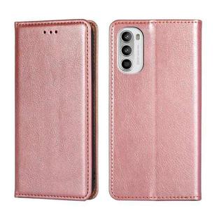 For Motorola Moto G52 4G / G82 5G Gloss Oil Solid Color Magnetic Leather Phone Case(Rose Gold)