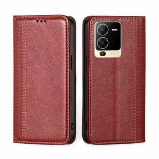 For vivo S15 5G Grid Texture Magnetic Flip Leather Phone Case(Red)