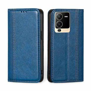 For vivo S15 5G Grid Texture Magnetic Flip Leather Phone Case(Blue)