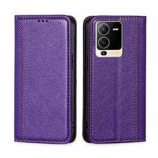 For vivo S15 5G Grid Texture Magnetic Flip Leather Phone Case(Purple)