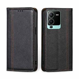 For vivo S15 Pro 5G Grid Texture Magnetic Flip Leather Phone Case(Black)