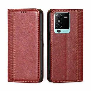 For vivo S15 Pro 5G Grid Texture Magnetic Flip Leather Phone Case(Red)