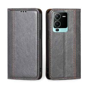 For vivo S15 Pro 5G Grid Texture Magnetic Flip Leather Phone Case(Grey)