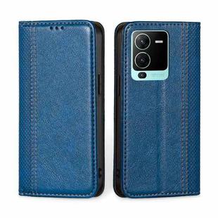 For vivo S15 Pro 5G Grid Texture Magnetic Flip Leather Phone Case(Blue)