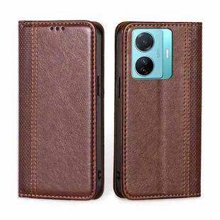 For vivo S15e/T1 Snapdragon 778G Grid Texture Magnetic Flip Leather Phone Case(Brown)