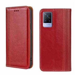 For vivo V21 4G/5G Grid Texture Magnetic Flip Leather Phone Case(Red)