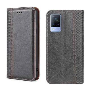 For vivo V21 4G/5G Grid Texture Magnetic Flip Leather Phone Case(Grey)