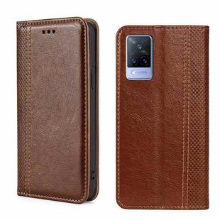For vivo V21 4G/5G Grid Texture Magnetic Flip Leather Phone Case(Brown)