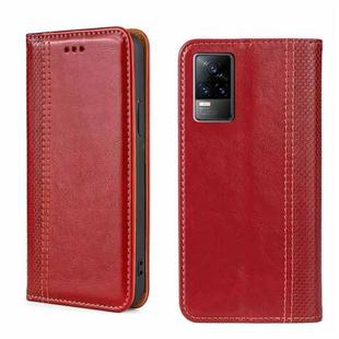 For vivo V21e 4G/Y73 2021 Grid Texture Magnetic Flip Leather Phone Case(Red)