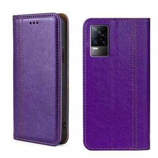 For vivo V21e 4G/Y73 2021 Grid Texture Magnetic Flip Leather Phone Case(Purple)