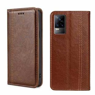 For vivo V21e 4G/Y73 2021 Grid Texture Magnetic Flip Leather Phone Case(Brown)