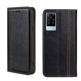 For vivo X60 Pro Global/X60 Curved Surface Grid Texture Magnetic Flip Leather Phone Case(Black)