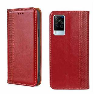 For vivo X60 Pro Global/X60 Curved Surface Grid Texture Magnetic Flip Leather Phone Case(Red)