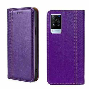 For vivo X60 Pro Global/X60 Curved Surface Grid Texture Magnetic Flip Leather Phone Case(Purple)