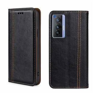 For vivo X70 Grid Texture Magnetic Flip Leather Phone Case(Black)