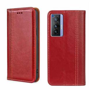 For vivo X70 Grid Texture Magnetic Flip Leather Phone Case(Red)