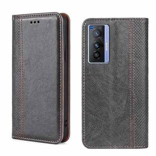 For vivo X70 Grid Texture Magnetic Flip Leather Phone Case(Grey)