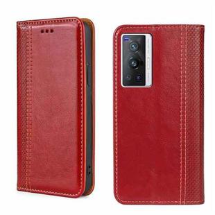 For vivo X70 Pro Grid Texture Magnetic Flip Leather Phone Case(Red)