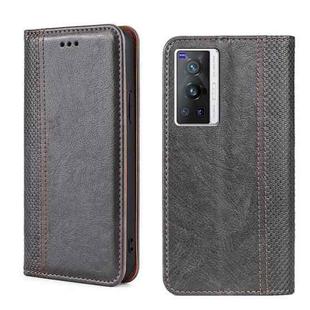 For vivo X70 Pro Grid Texture Magnetic Flip Leather Phone Case(Grey)